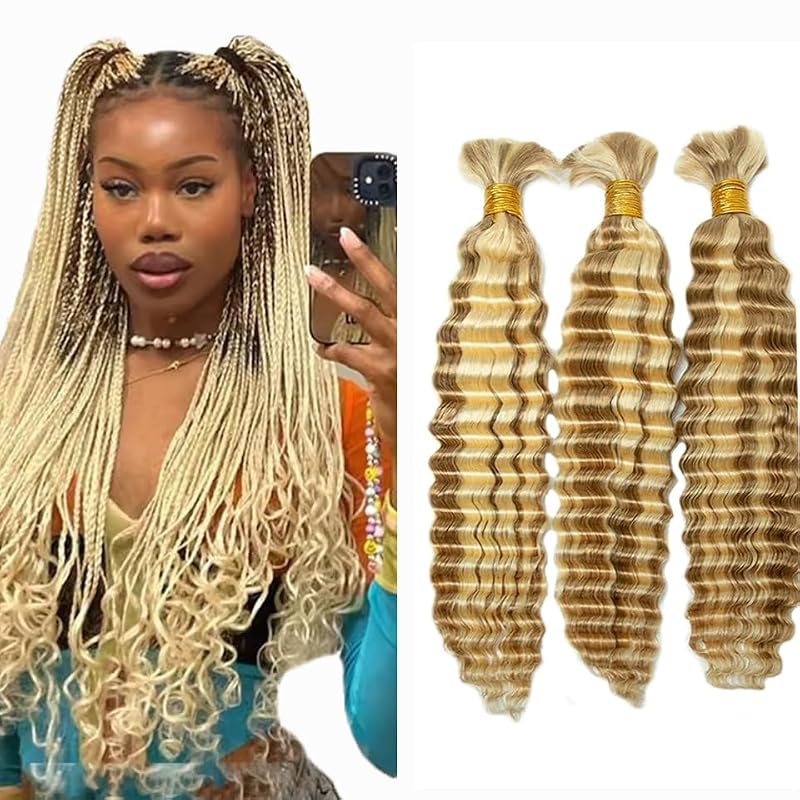Blonde Human Braiding Hair P27/613 Deep Wave 3 Bundles 12 Inch Variation of P27/613 D / 12 12 12 Inch
