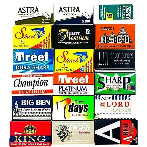 Razor Blades Club 100 Quality Double Edge Razor Blades Sampler (18 different brands)