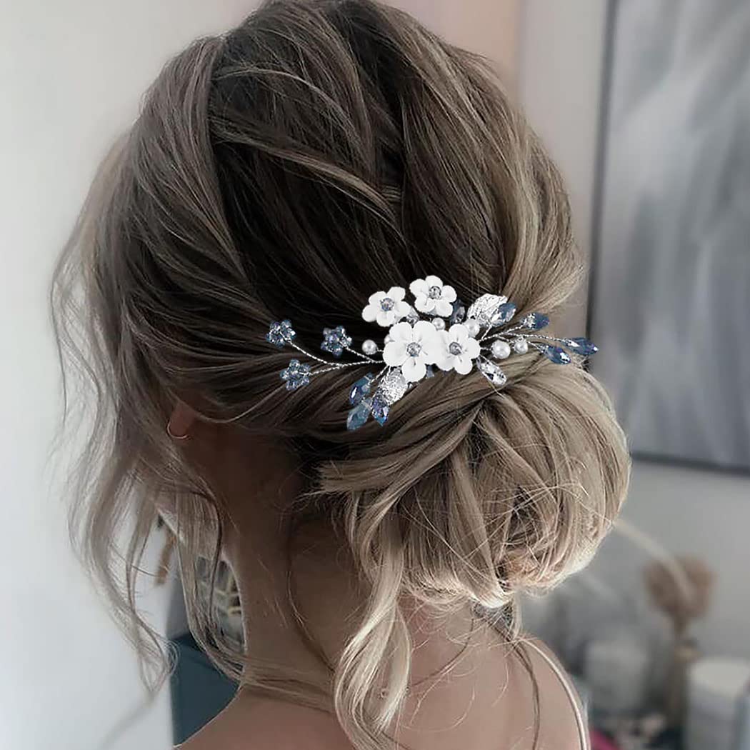 EARENT Blue Wedding Hair Accessories Flower Hair Comb for Women
