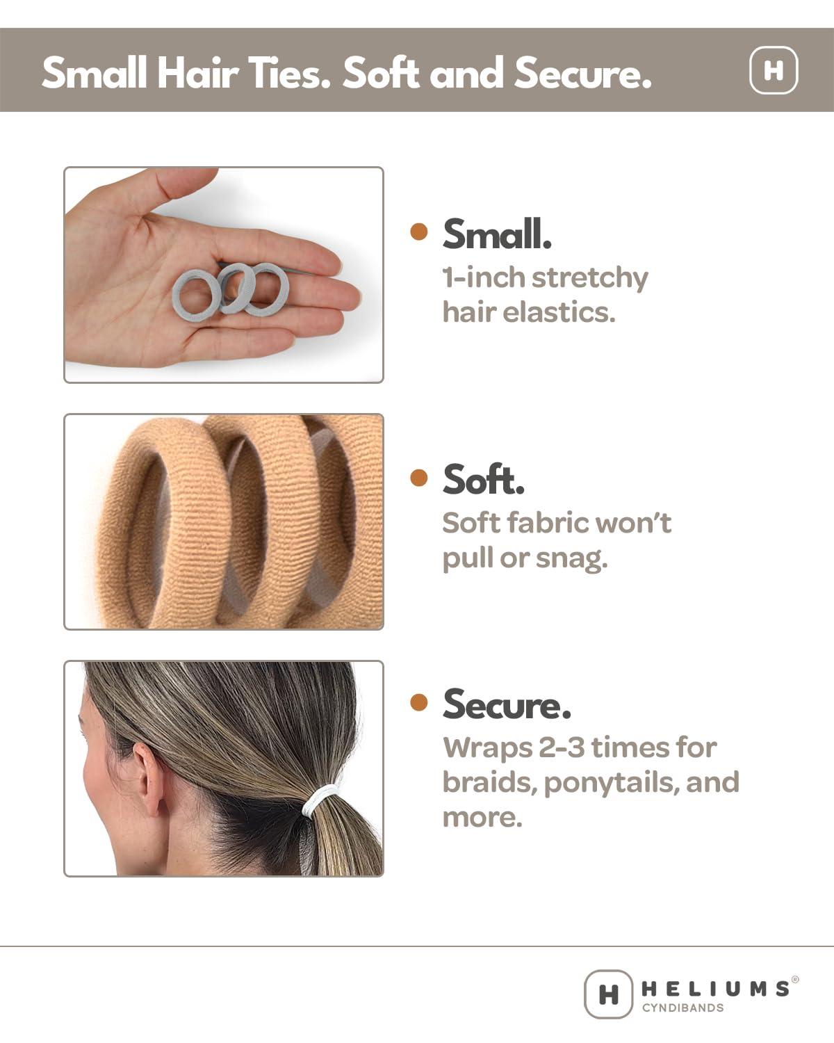 Heliums Small Soft Hair Ties - Blonde - 1 Inch Mini Nylon Bands, No Damage Ponytail Holders for Kids, Braids, and Thin Hair - 30 Count