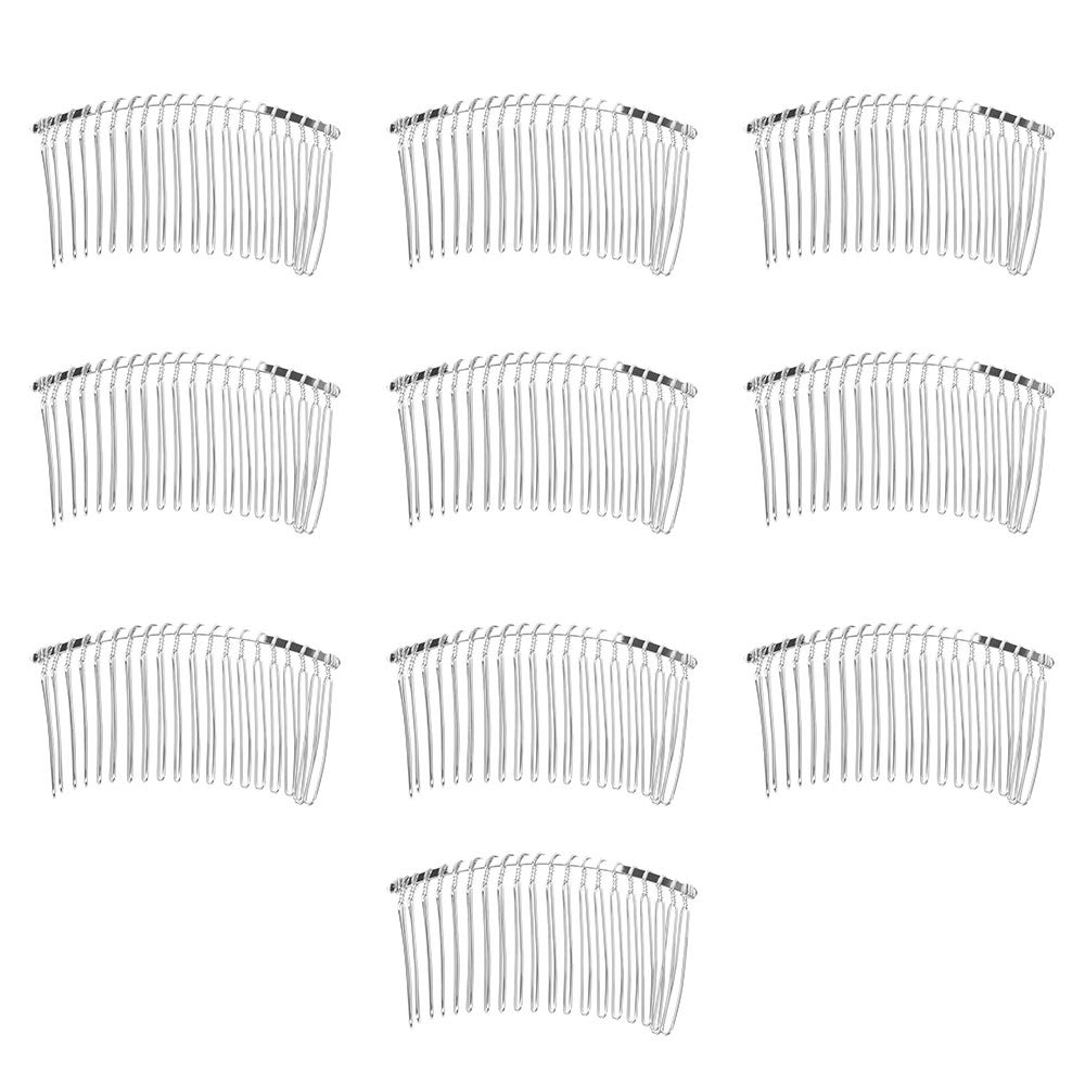Rocutus 10pcs 20 Teeth Fancy DIY Metal Wire Hair Clip Combs, Stainless Steel, Silver, for Women's Wedding Veil, Bridal, Hair Pieces, Headdresses, Craft Projects