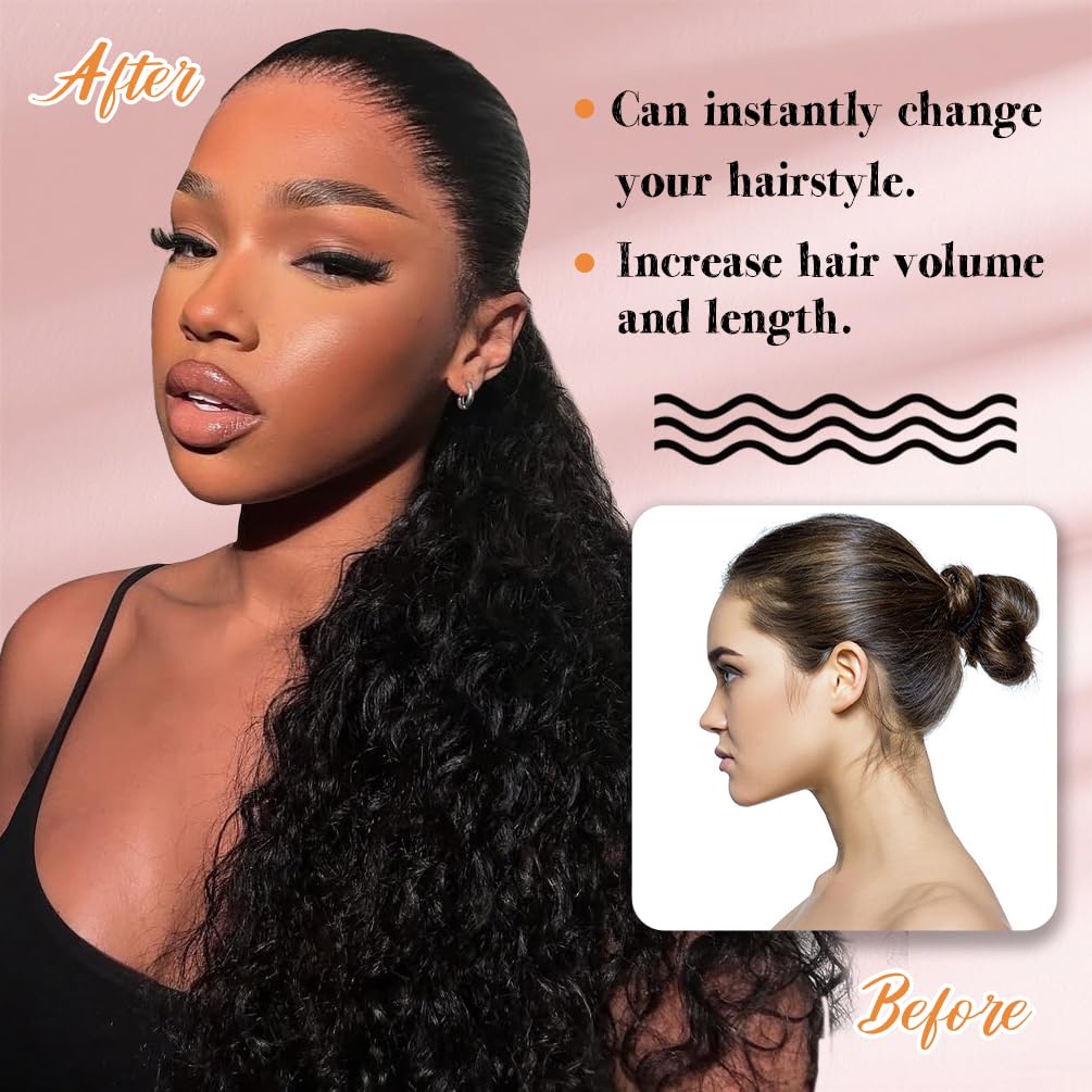 tonebesift Long Corn Wave Ponytail Extension 22inch Clip in Curly Wavy Pony Tail Wrap Around Hairpieces for Women(Black Brown #2)