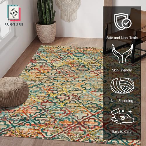 RUGSURE Multicolor Grass-Pattern Washable Area Rug 8'x10', Non-Slip, Water & Stain Resistant
