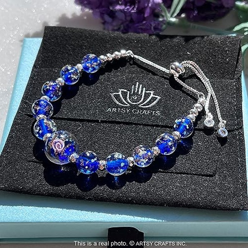 ARTSY Crafts Glow in The Dark Firefly Beads Bracelets Necklaces, Luminous Murano Glass Beads Jewelry Mermaid Crystals Healing Inspirational Bracelet Bangle