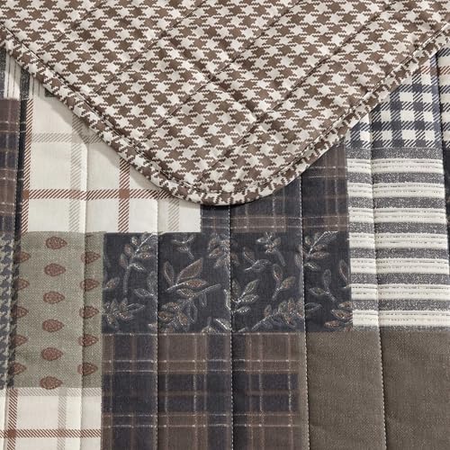 Queen Reversible Cotton Quilt Set with Shams - Antique Brown