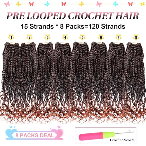 VIOLET 8 Inch Wavy Senegalese Twist Crochet Hair Ginger Pre-Looped Short Curly Ends for Black Women T350