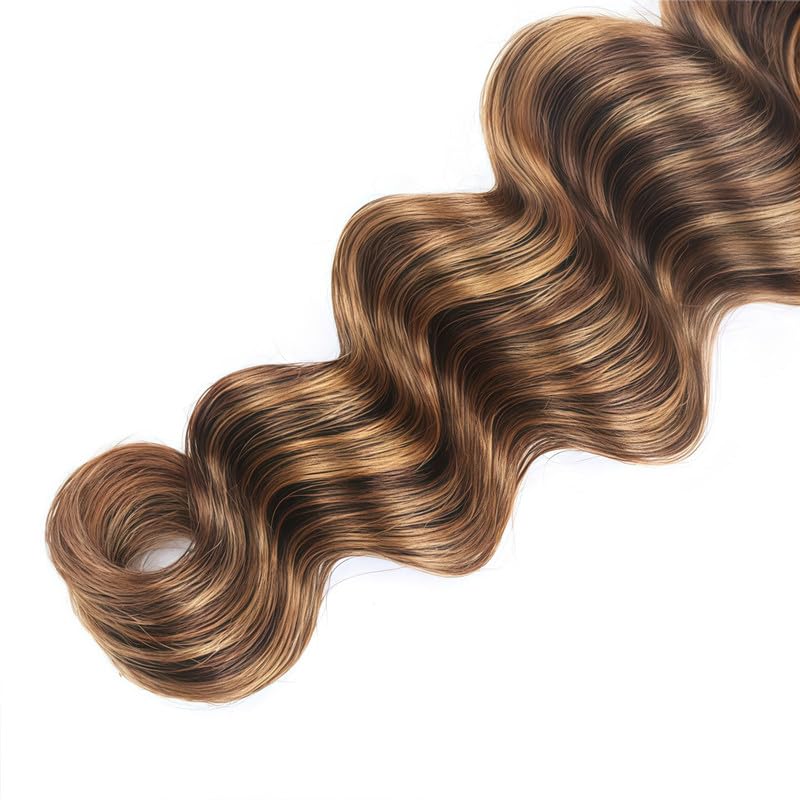 Brown Blonde Deep Wave Human Hair Bundles - 18, 20, 22 Inch - P4/27 Color D - Natural Brazilian Hair Extensions