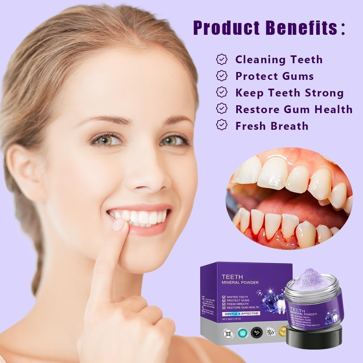 2 Pcs Teeth Restoration Mineral Powder Mineral whitening for Freshen Breath Whitening Natural Teethrestoration Powder Effective in Strengthening and Gums
