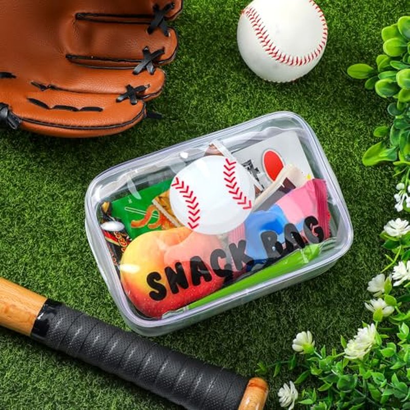 12 Pcs Baseball Snack Bags for Team Gifts Baseball Goodie Treat Candy Pouch Bags Clear PVC Waterproof with Zipper Party Favors for Team Ground Birthday Gifts Sport Supplies