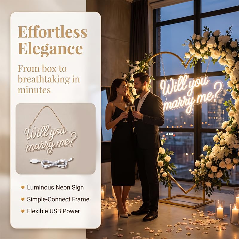 6.6ft Metal Heart Arch Stand with LED Neon Sign for Wedding Proposal and Valentine's Day Decorations