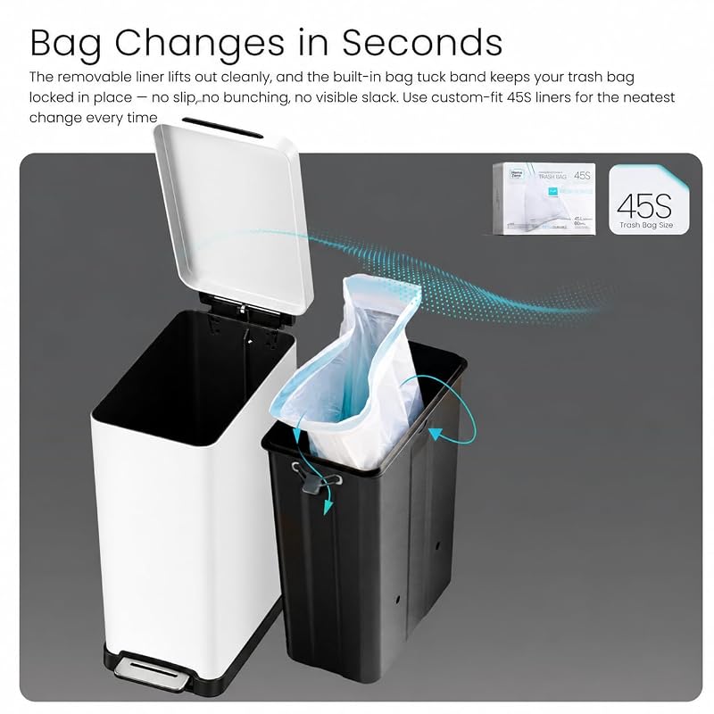 12 Gallon Slim Kitchen Trash Can with Foot Pedal and Soft-Close Lid