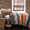 Lush Decor Boho Stripe Reversible Cotton Quilt Set King Turquoise & Tangerine 3-Piece