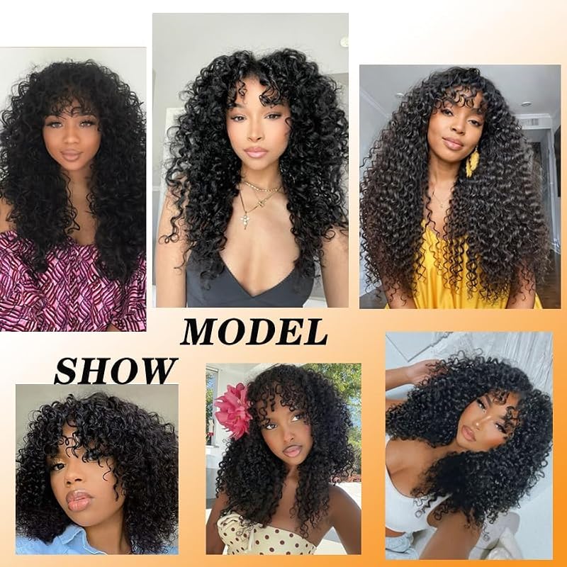 Semicaop Curly Wig human hair 12 Inch with Bangs 100% Glueless None