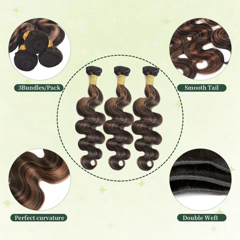 Deep Wave Brown Highlight Hair Bundles - P4/30 - 8, 10, 12 Inch - Human Hair Extensions