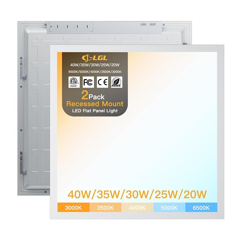 2x2 LED Flat Panel Light 5CCT 0-10V Dimmable 5200LM 2-Pack – 2x2FT Variation