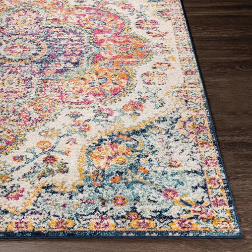 Livabliss 6'7" x 9" Orange Vintage Boho Area Rug - Fuchsia Mustard Blue