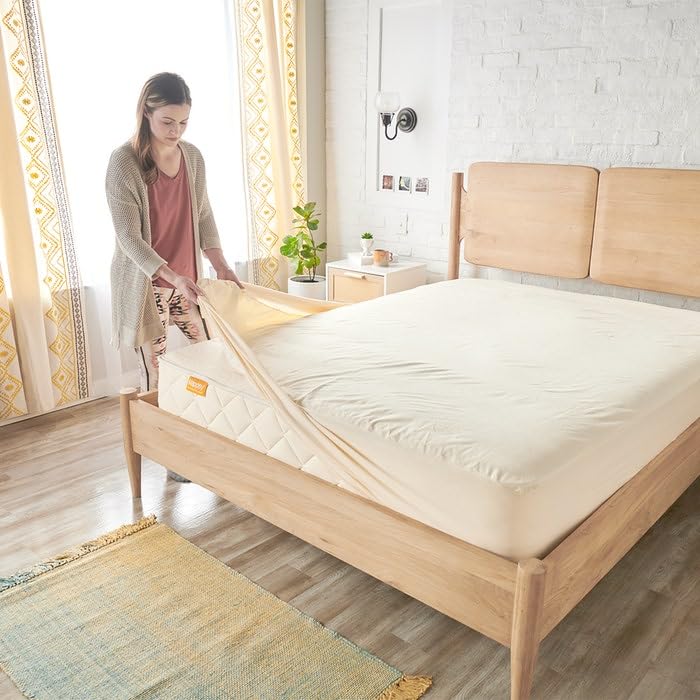 Happsy Organic Full Mattress Protector Pad - Waterproof, Breathable, 15in Deep Fitted Cover