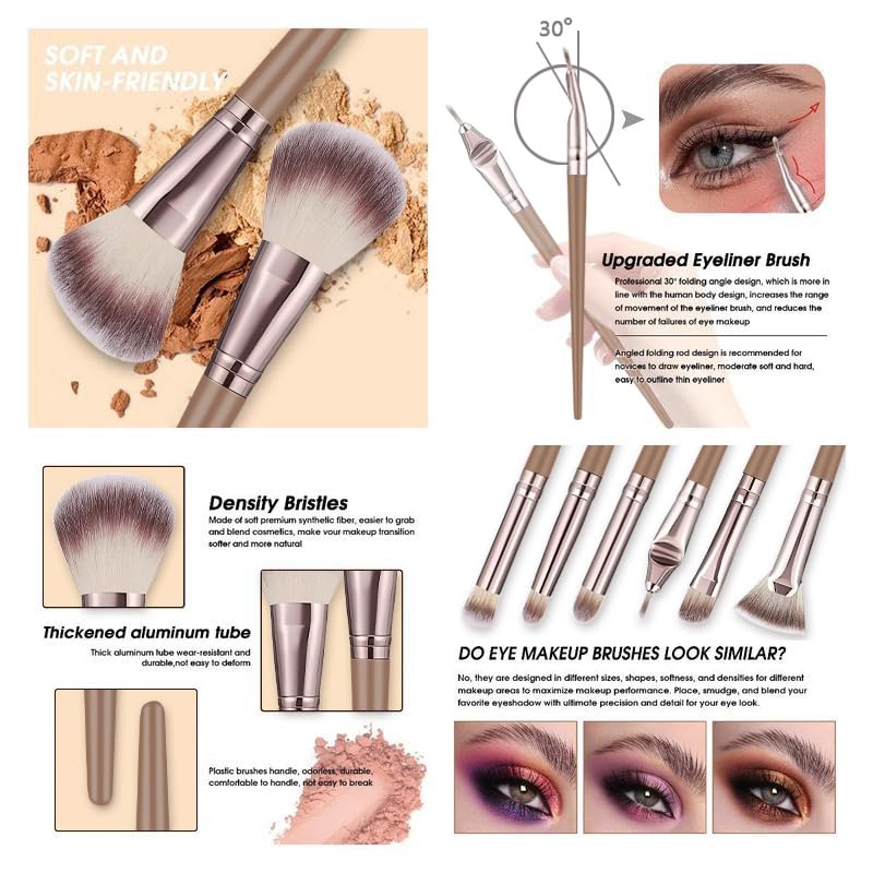 KUORYZAL Brown Makeup Brushes Set 63Pcs with Case - Professional Synthetic Face & Eye Brush Kit (5123K)
