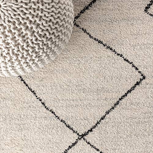 Moroccan Beni Ourain Area Rug - Cream & Black 7'9" x 10' Indoor Modern Carpet