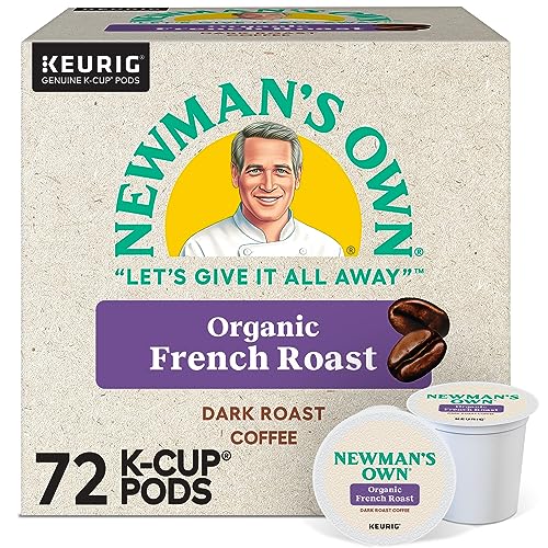 Newman's Own Organic French Roast K-Cup Coffee Pods 12-Count Pack of 6, Dark Roast