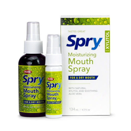 Spry Natural Xylitol Moisturizing Dry Mouth Spray, Stop Bad Breath, Increase Saliva Production, Non-GMO, Gluten-Free On The Go Oral Care with Spearmint Flavor, 4.5 fl.oz (Pack of 1)