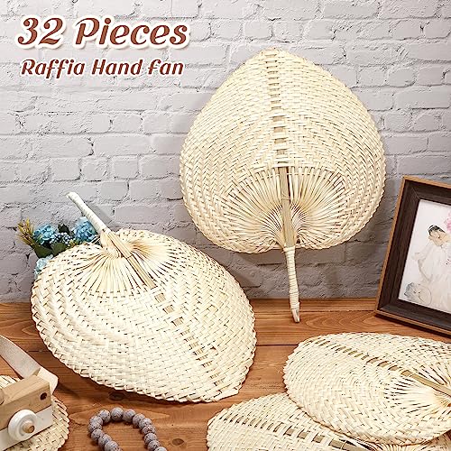 BBTO 32 Pieces Handmade Woven Bamboo Hand Fans Natural Raffia Summer Cooling Supplies - Variation of THIS listing