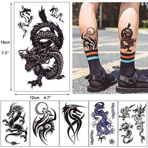 glaryyears 18 Sheets Dragon Black Temporary Tattoos for Men Teens, Animal Scorpions Wolf Owl Dark Tribal Tiger Cross, on Arm Shoulder Hand Leg Back Body Art 4.7''x7.5''
