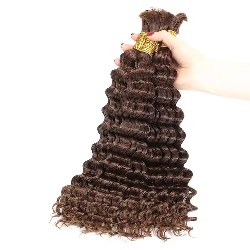 Brown Human Braiding Hair Extensions 18 Inch 3 Bundles Deep Wave Virgin Hair