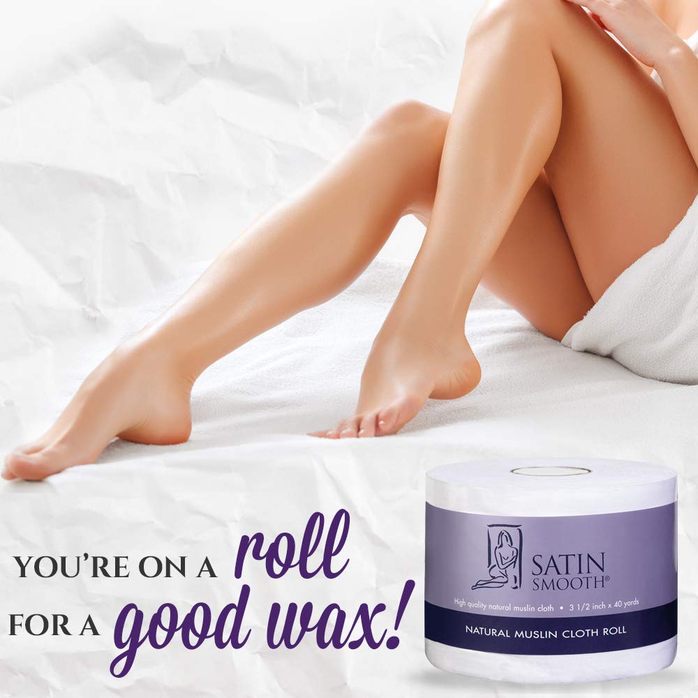 Satin Smooth Natural Muslin Waxing Cloth Roll for Hair Removal, 3.5 in x 40 yards