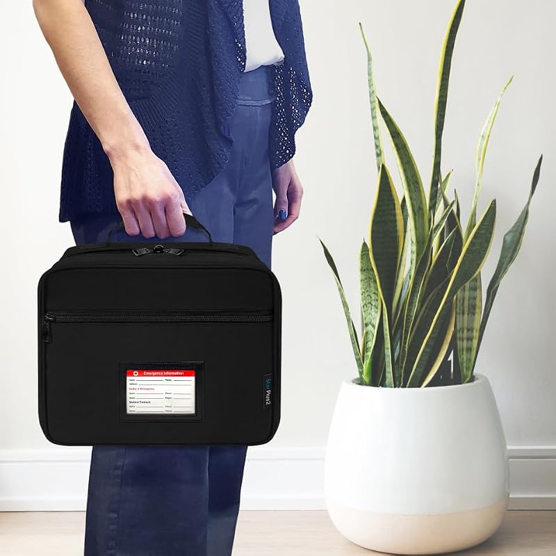 Large Pill Bottle Organizer & Medicine Bag, Emergency Card, Black