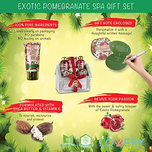 Luxury Bath & Body Gift Set with Pomegranate Scent - Spa Gift Basket for Women & Men