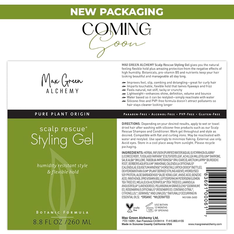 Scalp Rescue Styling Gel 8.8 Fl Oz - Organic, Alcohol-Free, Humidity Resistant