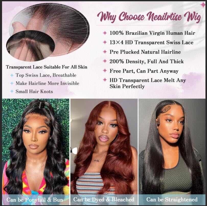 Body Wave Lace Front Wigs Human Hair 200% Density 13x4 HD Lace Frontal Wigs Human Hair for Women Pre Plucked with Baby Hair Natural Hairline 20 Inch