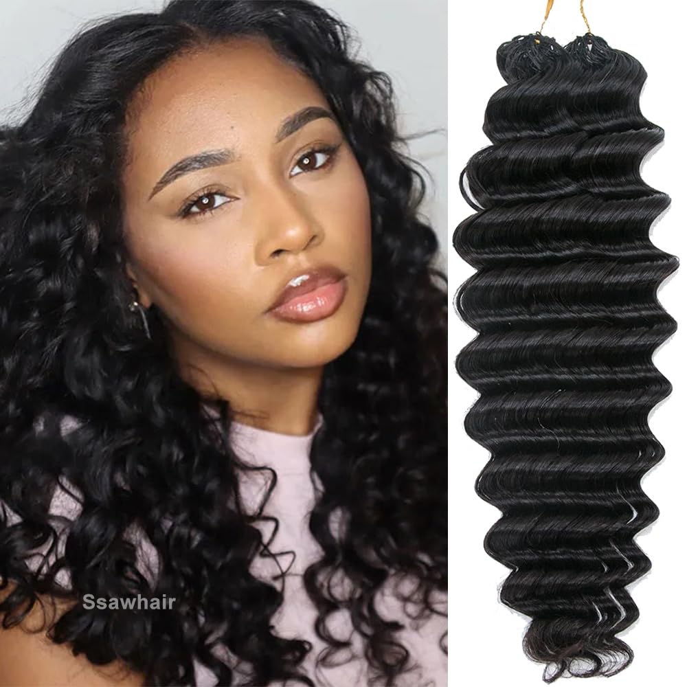 Ssawhair Deep Wave Crochet Human Hair Knotless Pre-Separated Deep Curly Human Hair With String Pre-Looped Reusable Feather Crochet Hair Extensions 20Inch 60g 50Strands