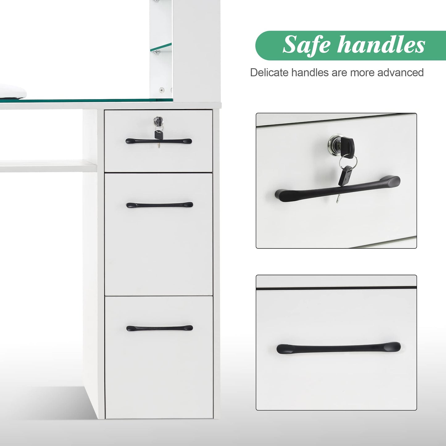 BarberPub Manicure Table with Drawers, Storage Shelves Spa Beauty Salon Station Nail Desk 2673, 45*60*19 inch (White)