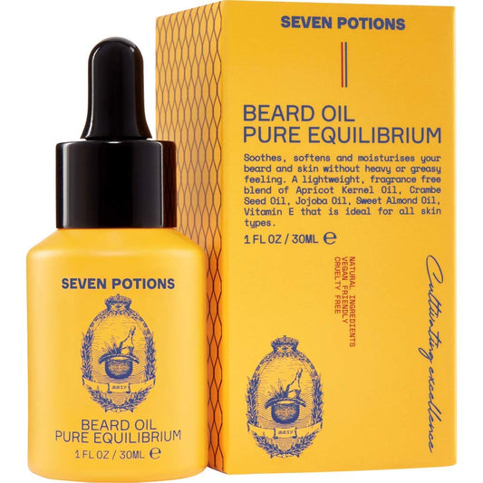 SEVEN POTIONS Natural Beard Oil for Men 1 FL OZ / 30ml — Fragrance Free & Unscented Beard Softener & Conditioner — Vegan Conditioning Oil That Helps Prevent Itch & Dandruff (Pure Equilibrium)
