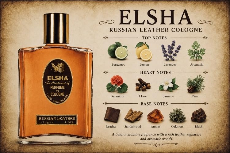 ELSHA Russian Leather Cologne for Men & Women | Woody Spicy Fragrance | 3.4oz