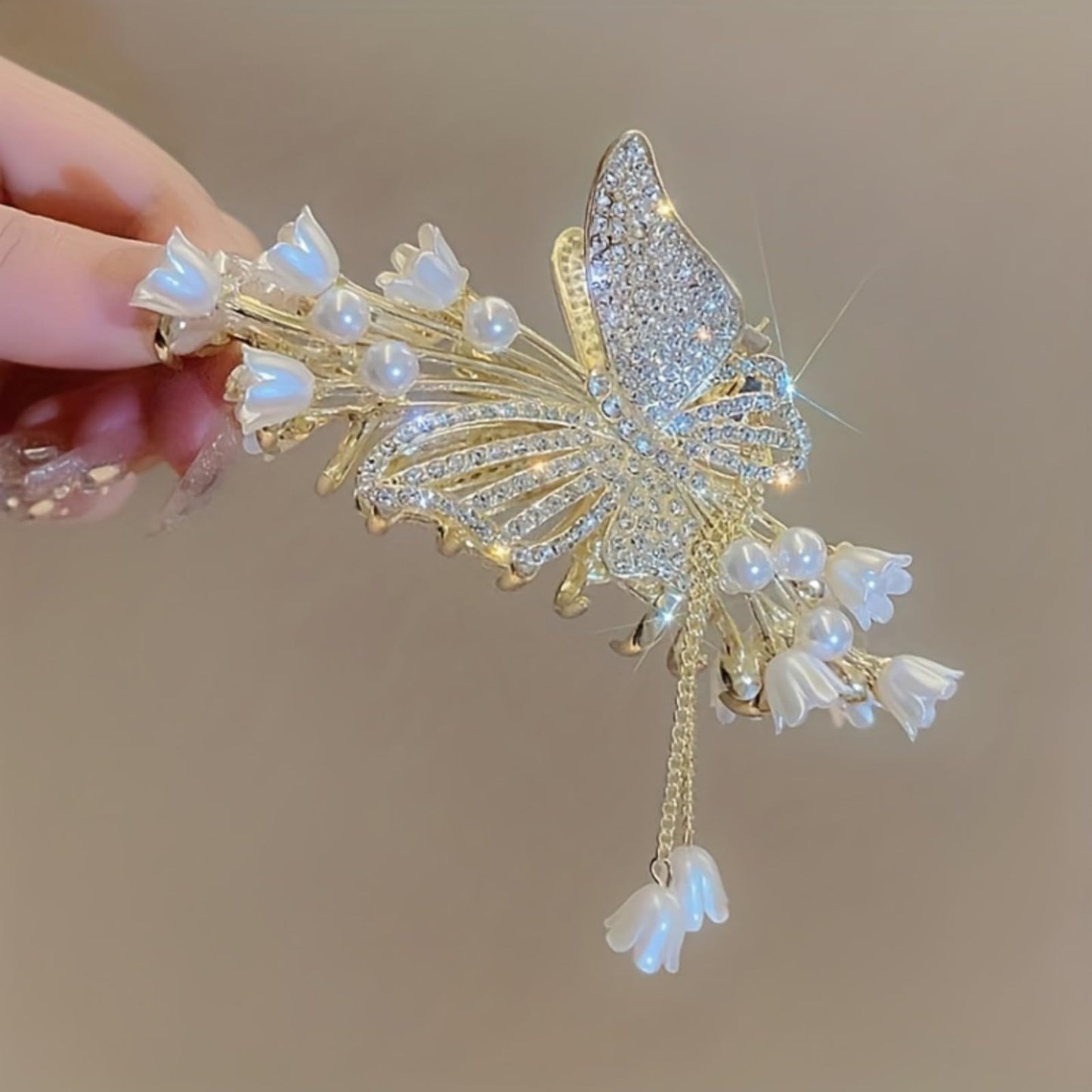 Large Butterfly Hair Claw Clips, Gold Flower Lily of the Valley Violet Hair Claw Clips with Tassel Metal Nonslip Clamps Styling Accessories for Thick Long Hair Women