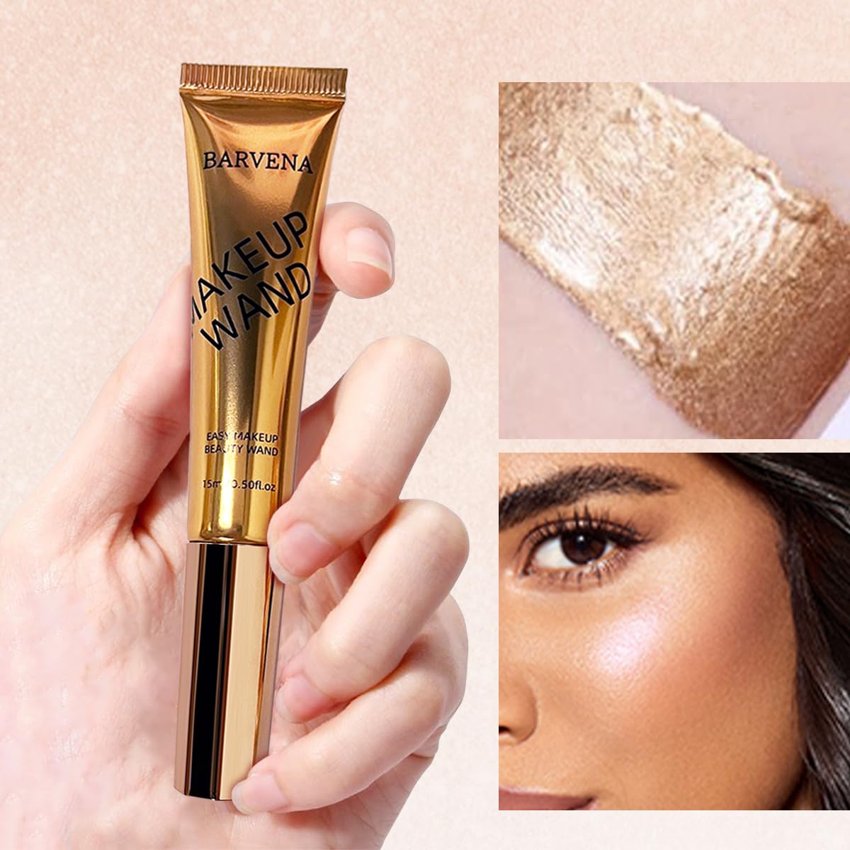 BARVENA Liquid Highlighter Wand，Liquid Highlighter Makeup Wand For Luminous, Glowing Skin, Buildable Formula, Vegan & Cruelty-Free Highlighter stick (Blooming Pink)