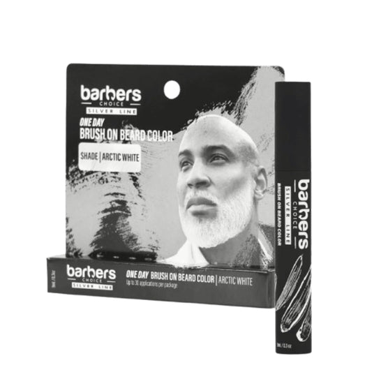 Barbers Choice Silver Line, Facial Hair Brush on Temporary Color for Silver Fox Men- Instantly Brighten White Beards, Mustache & Sideburns, Less Yellow, Easy Application, Arctic White