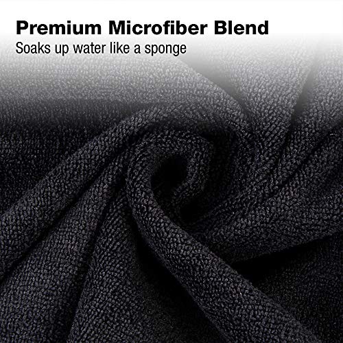 Eurow Microfiber Salon Towels 16x29 Inch Black Pack of 10 - Bleachproof & Ultra Absorbent