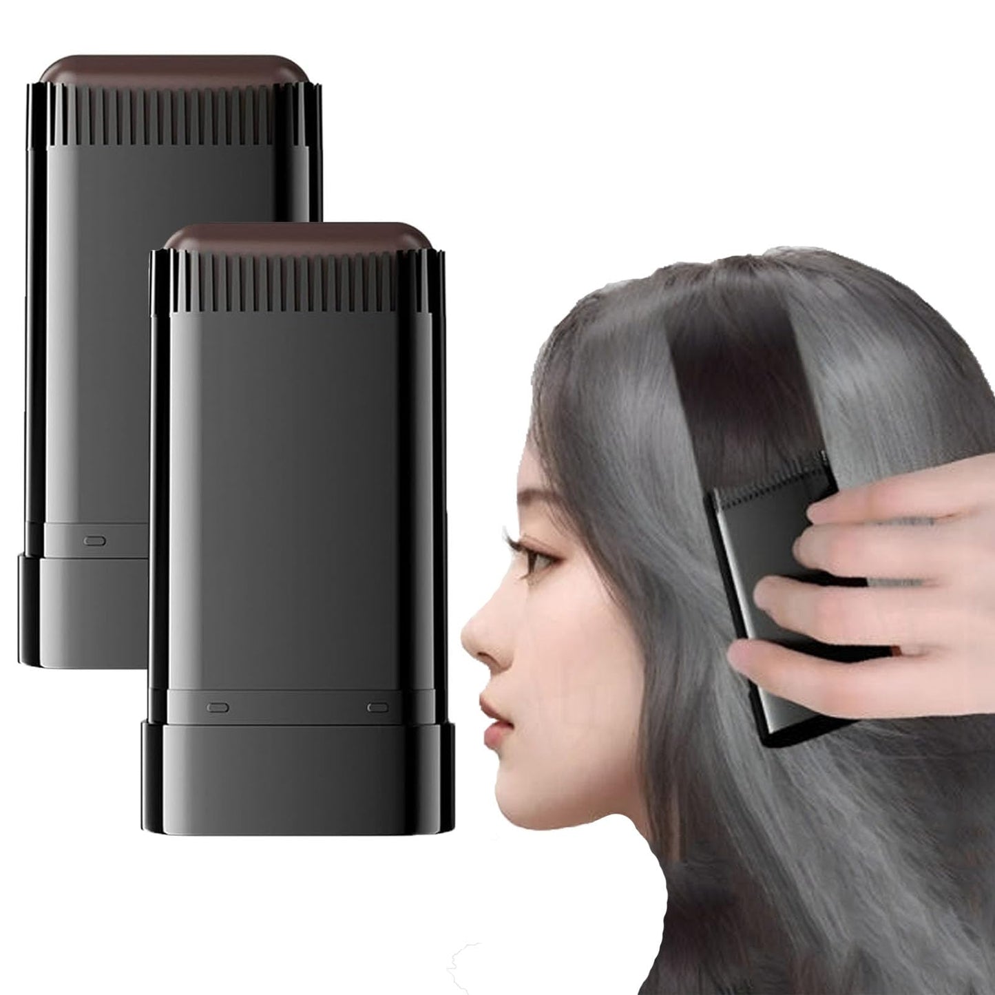 Carylook Hair Color Stick, 2PCS Carylook Waterproof And Sweat-Proof Hair Dye Stick, 2-In-1 Safe And Convenient Comb Hair Dye (Black-Brown,Black-Brown)