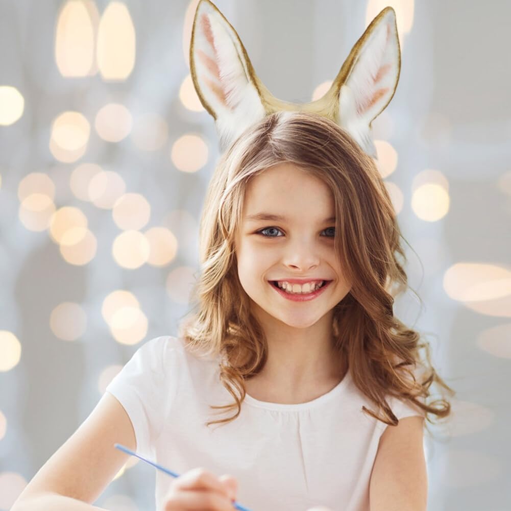 Zcargel Animal Ears Headdress Anime Handmade Faux Fur Cosplay Costume Ear Headdress for Adult Women Long Deer Ear Headband