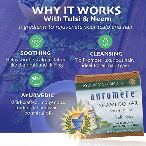 Ayurvedic Shampoo Bar with Neem & Tulsi - 4.23 Oz Pack of 3 - All-in-One Body & Hair Cleanser