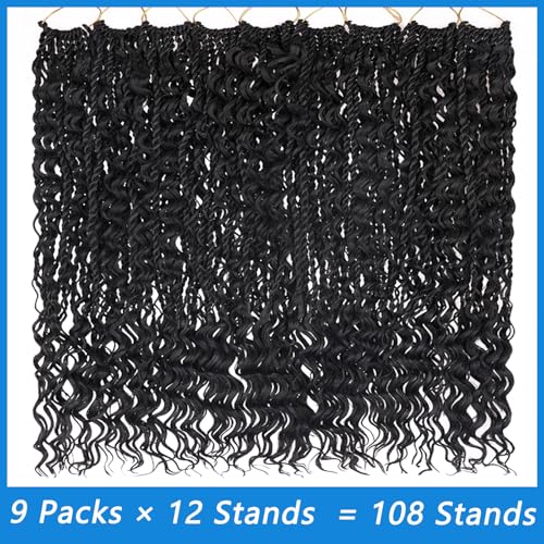 18 Inch Senegalese Twist Crochet Hair - Boho Island Style with Curly Ends, 9 Pack - Black