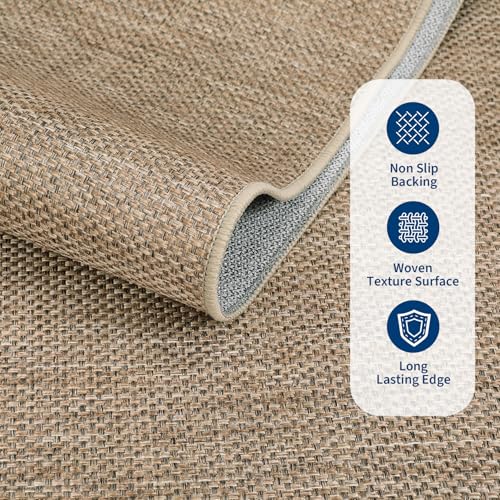 5x7 Washable Non-Slip Jute Area Rug for Bedroom - Solid Design