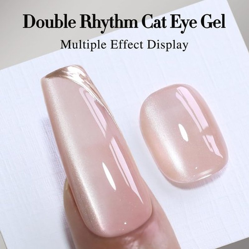 Double Rhythm Jelly Glass Cat Eye Gel Polish with Magnet 15ML Holographic Glitter Shimmer Translucent Sheer Color Magnetic Nail Polish Salon DIY at Home (Jelly Glass Nude-MC1101)