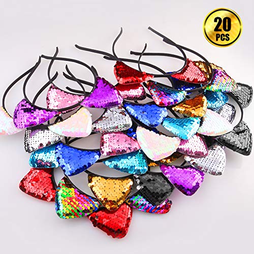 20 Pieces Reversible Sequin Cat Ear Headbands for Girls & Women - Cute Hair Accessories