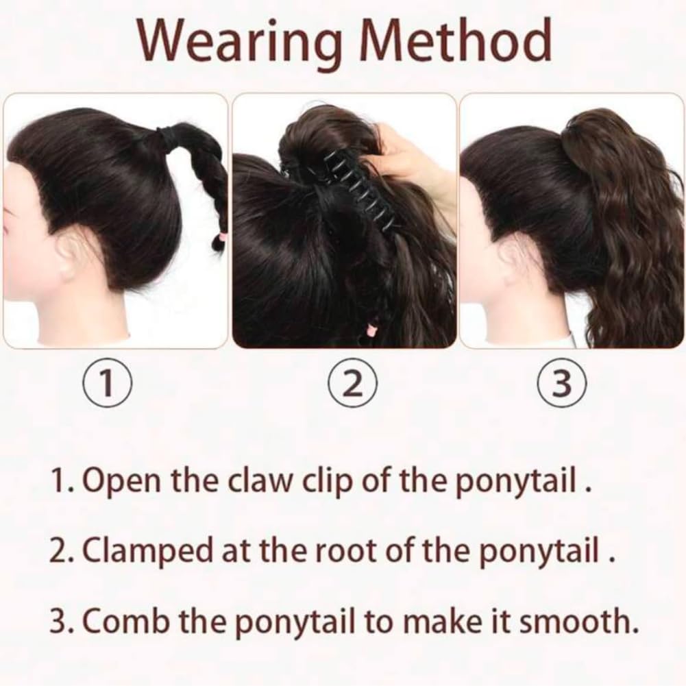 JOOYEAH Ponytail Extensions for Women Claw Clip Ponytail Extension Curly Wavy Ponytail Hair Extension 14" Ponytail Extension for Women Fluffy Natural Looking Synthetic Hairpiece for Daily Use