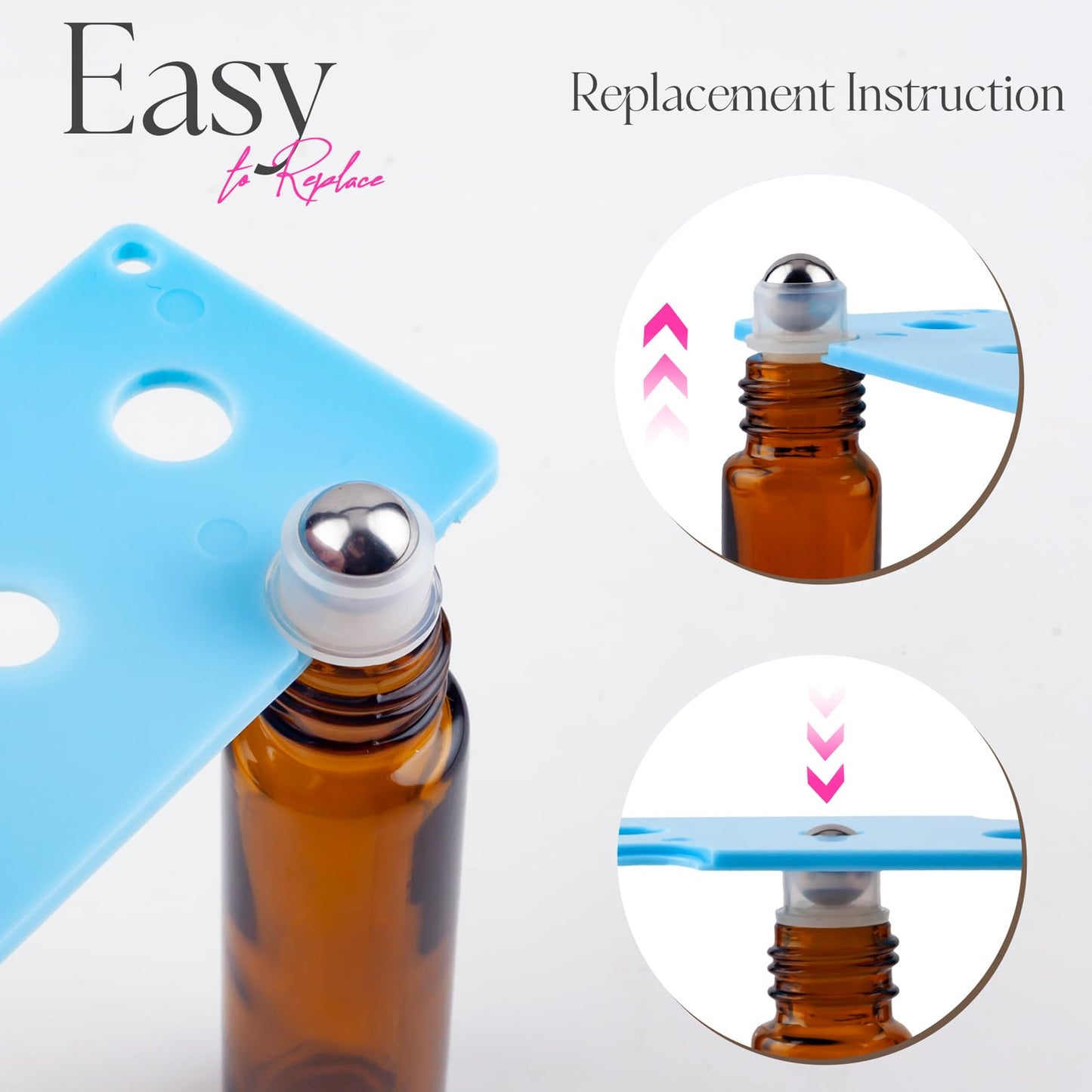 ZEJIA 10ml Roller Bottles for Essential Oils, 4 Pack Glass Roll on Bottles, Refillable Perfume Bottle, with Stainless Steel Roller Balls, 2 Droppers, 1 Opener, Labels (Amber+Blue)
